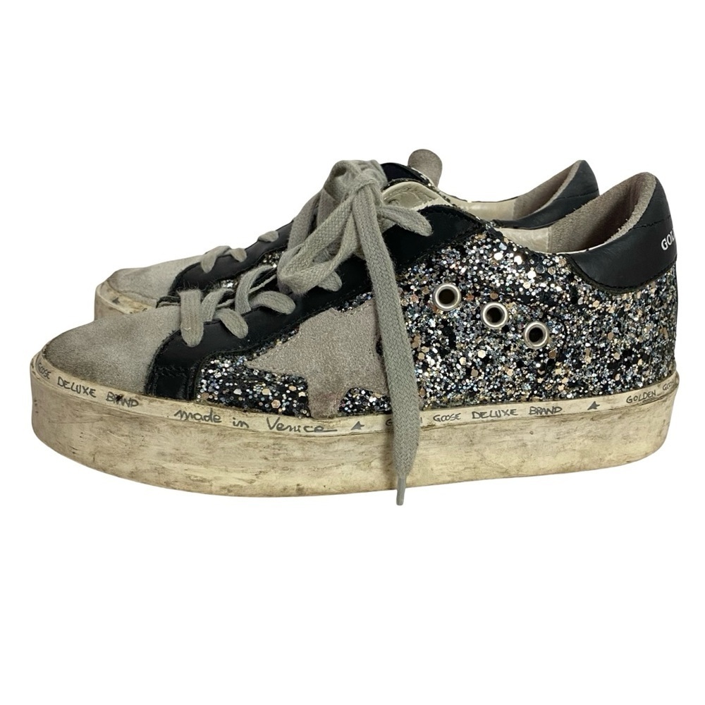 Golden Goose Hi Star D Glitter Sneakers Womens Size 5 35 Vigna Silver Black Shoe - Picture 2 of 16